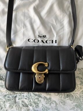 Coach Black Quilted Leather Crossbody with Gold Turn-Lock